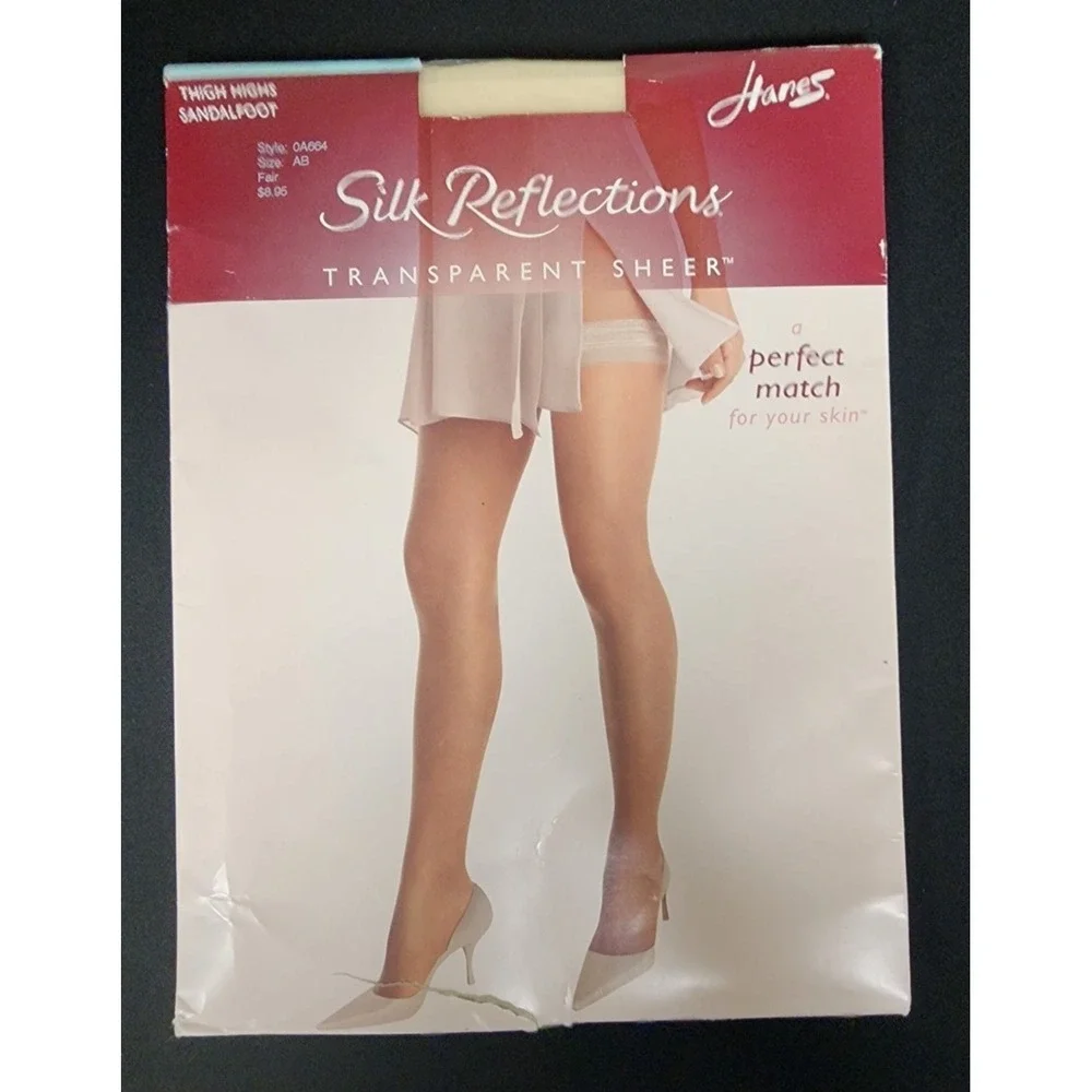 New‎ Hanes Silk Reflections Thigh Highs Sandalfoot Sheer Hosiery Fair Size AB